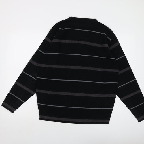 Matinee Mens Black Crew Neck Striped Acrylic Pullover Jumper Size M Long Sleeve