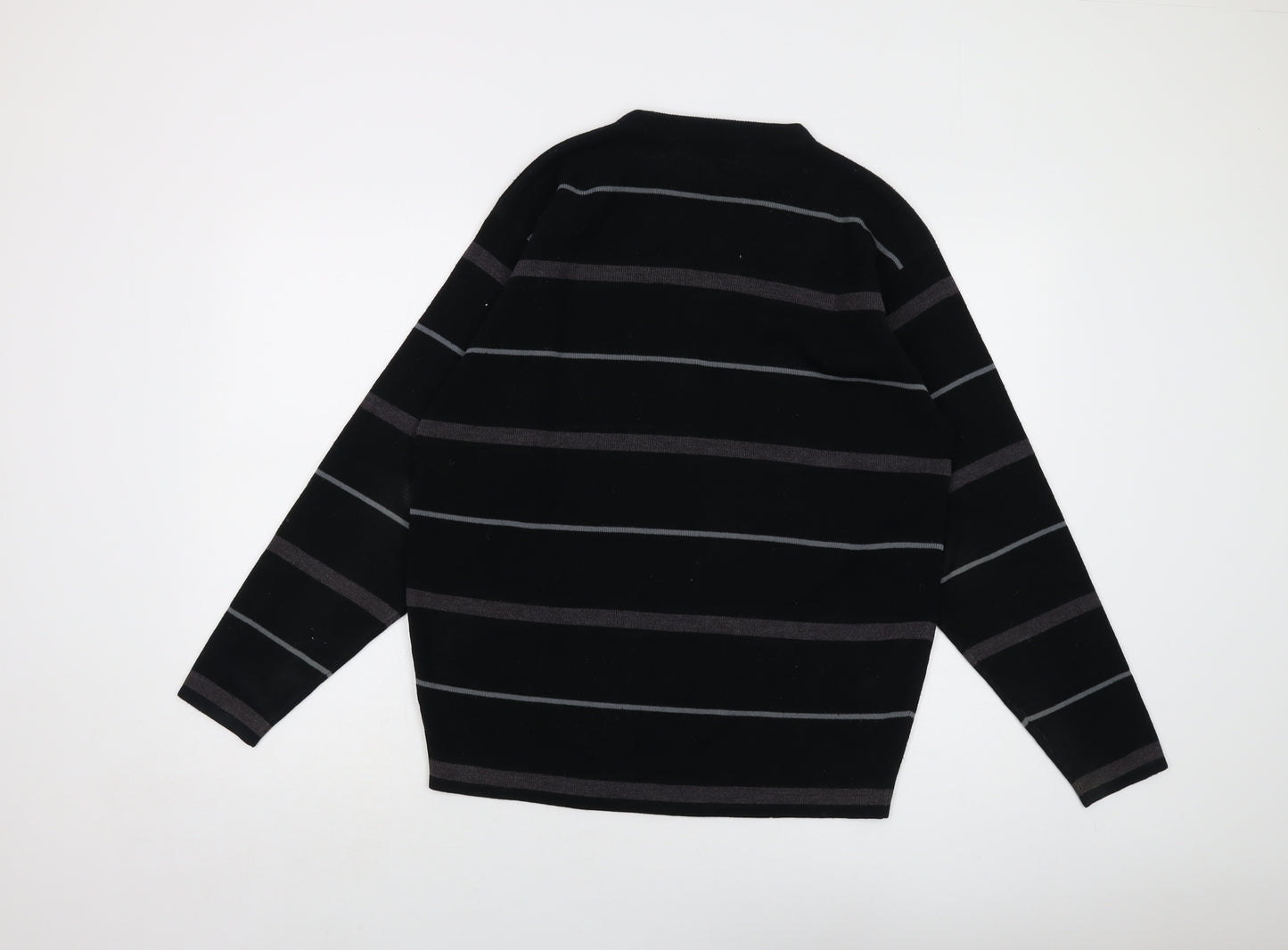 Matinee Mens Black Crew Neck Striped Acrylic Pullover Jumper Size M Long Sleeve