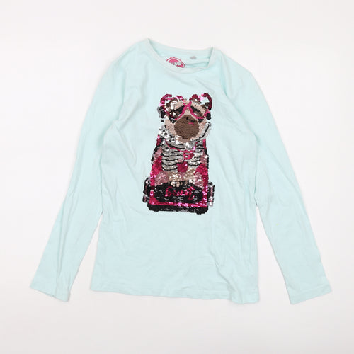 Blue Zoo Girls Green Cotton Basic T-Shirt Size 10-11 Years Crew Neck Pullover