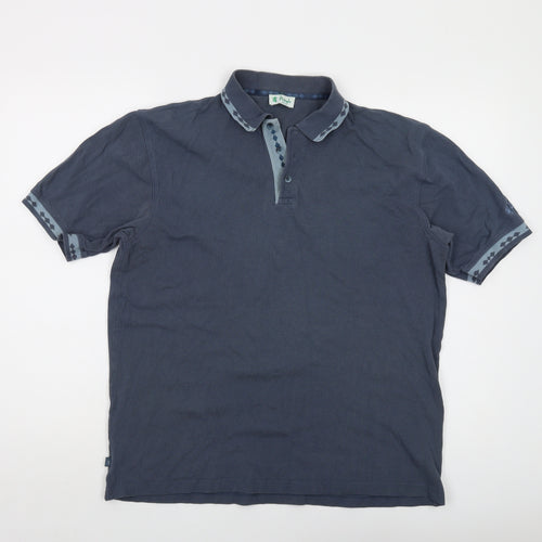 Pringle Mens Blue Cotton Polo Size M Collared Button