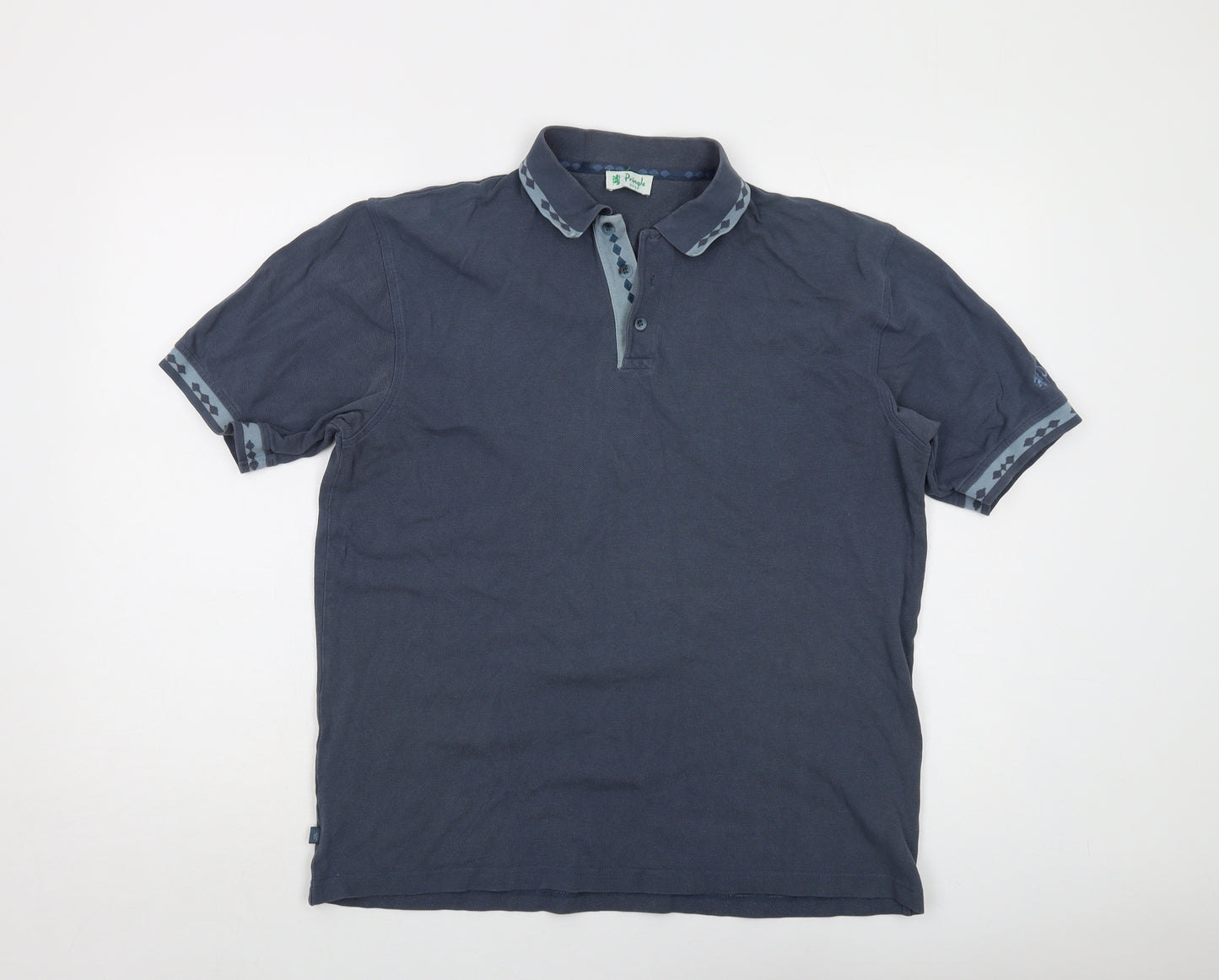 Pringle Mens Blue Cotton Polo Size M Collared Button