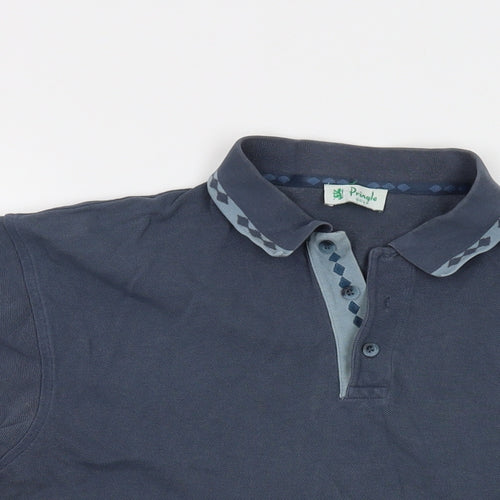 Pringle Mens Blue Cotton Polo Size M Collared Button