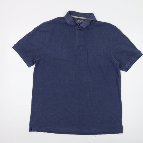 Charles Tyrwhitt Mens Blue Cotton Polo Size L Collared Button