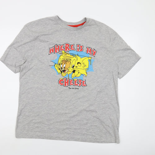 Tom & Jerry Mens Grey Cotton T-Shirt Size 2XL Crew Neck