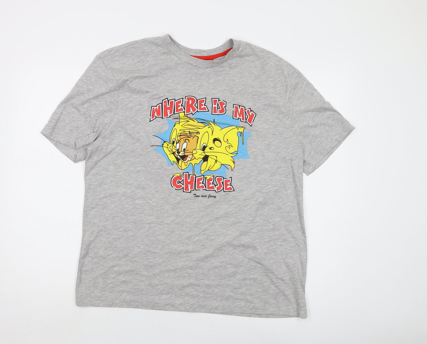 Tom & Jerry Mens Grey Cotton T-Shirt Size 2XL Crew Neck