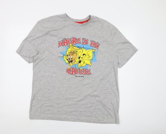 Tom & Jerry Mens Grey Cotton T-Shirt Size 2XL Crew Neck