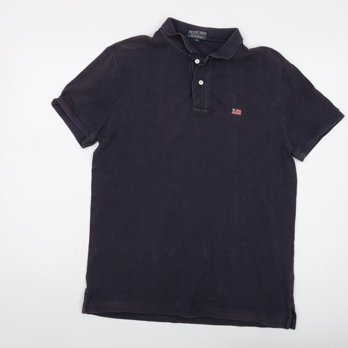 Polo Ralph Lauren Mens Blue Cotton Polo Size M Collared Button - Vintage