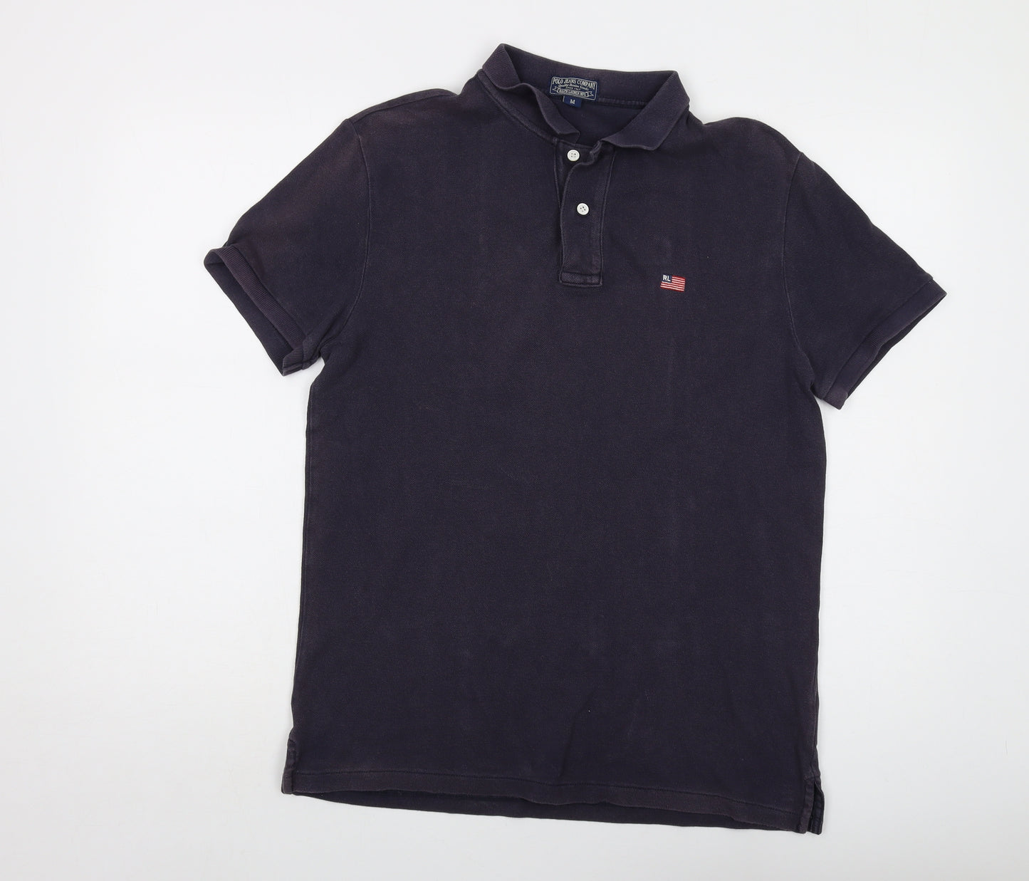 Polo Ralph Lauren Mens Blue Cotton Polo Size M Collared Button - Vintage