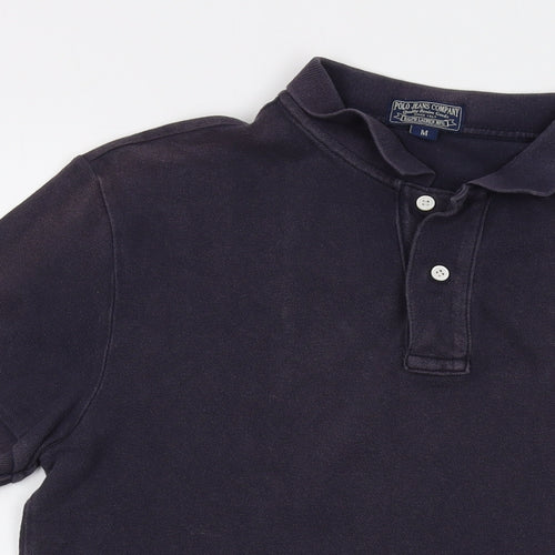 Polo Ralph Lauren Mens Blue Cotton Polo Size M Collared Button - Vintage