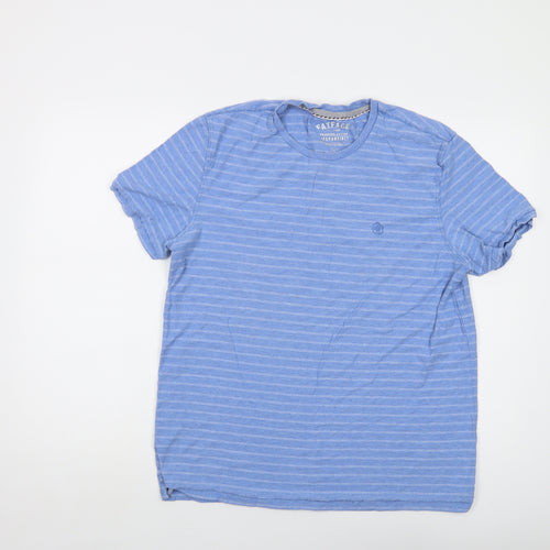 Fat Face Mens Blue Striped Cotton T-Shirt Size L Crew Neck