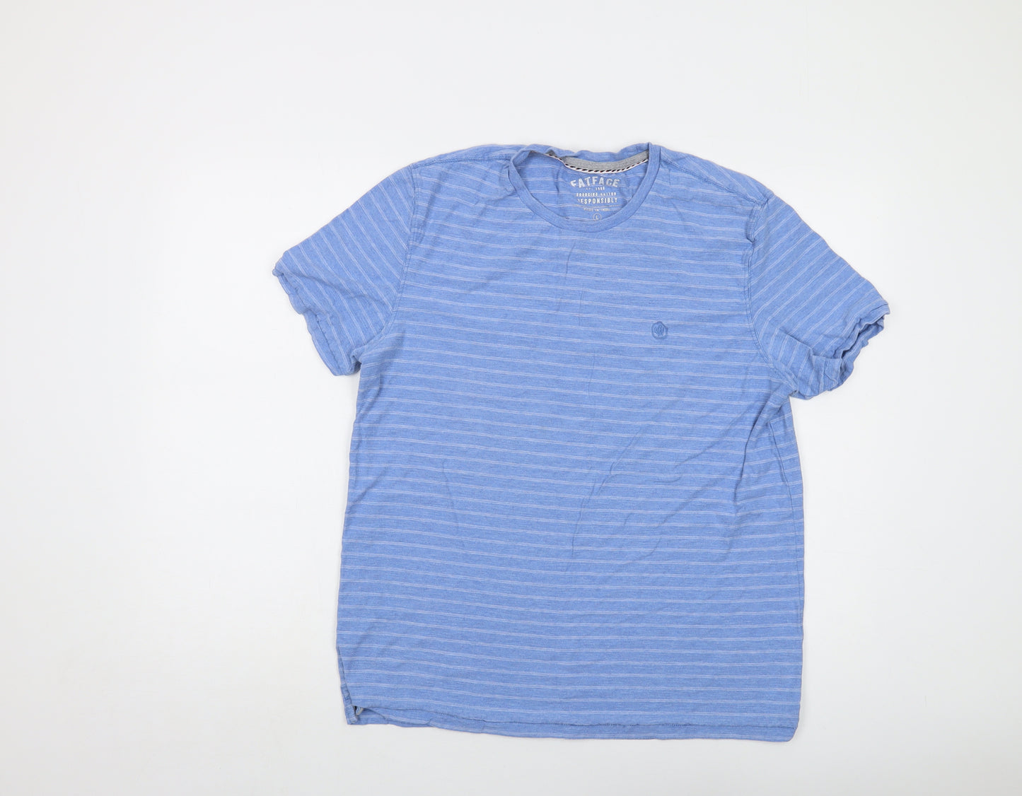 Fat Face Mens Blue Striped Cotton T-Shirt Size L Crew Neck