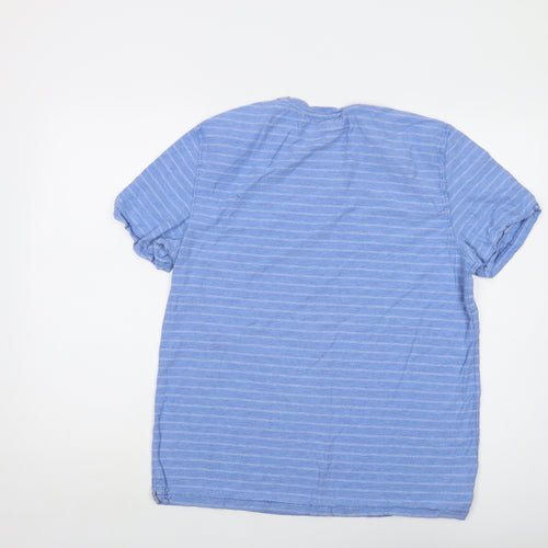 Fat Face Mens Blue Striped Cotton T-Shirt Size L Crew Neck