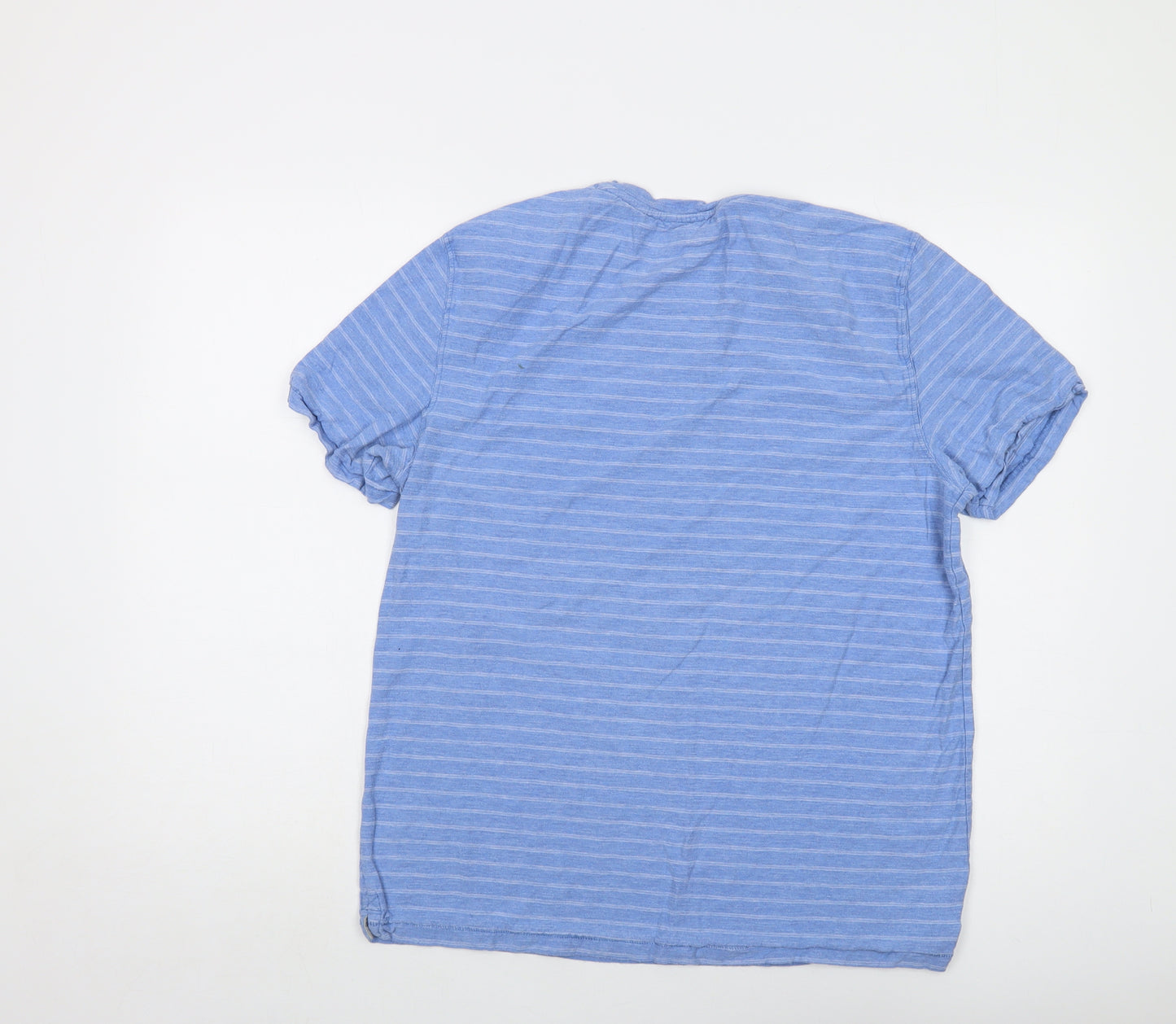 Fat Face Mens Blue Striped Cotton T-Shirt Size L Crew Neck