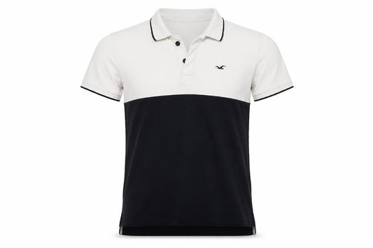 Front view of Hollister men’s black cotton polo, size S, collared button