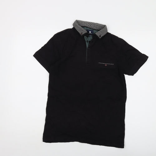 Steel & Jelly Mens Black Cotton Polo Size S Collared Button