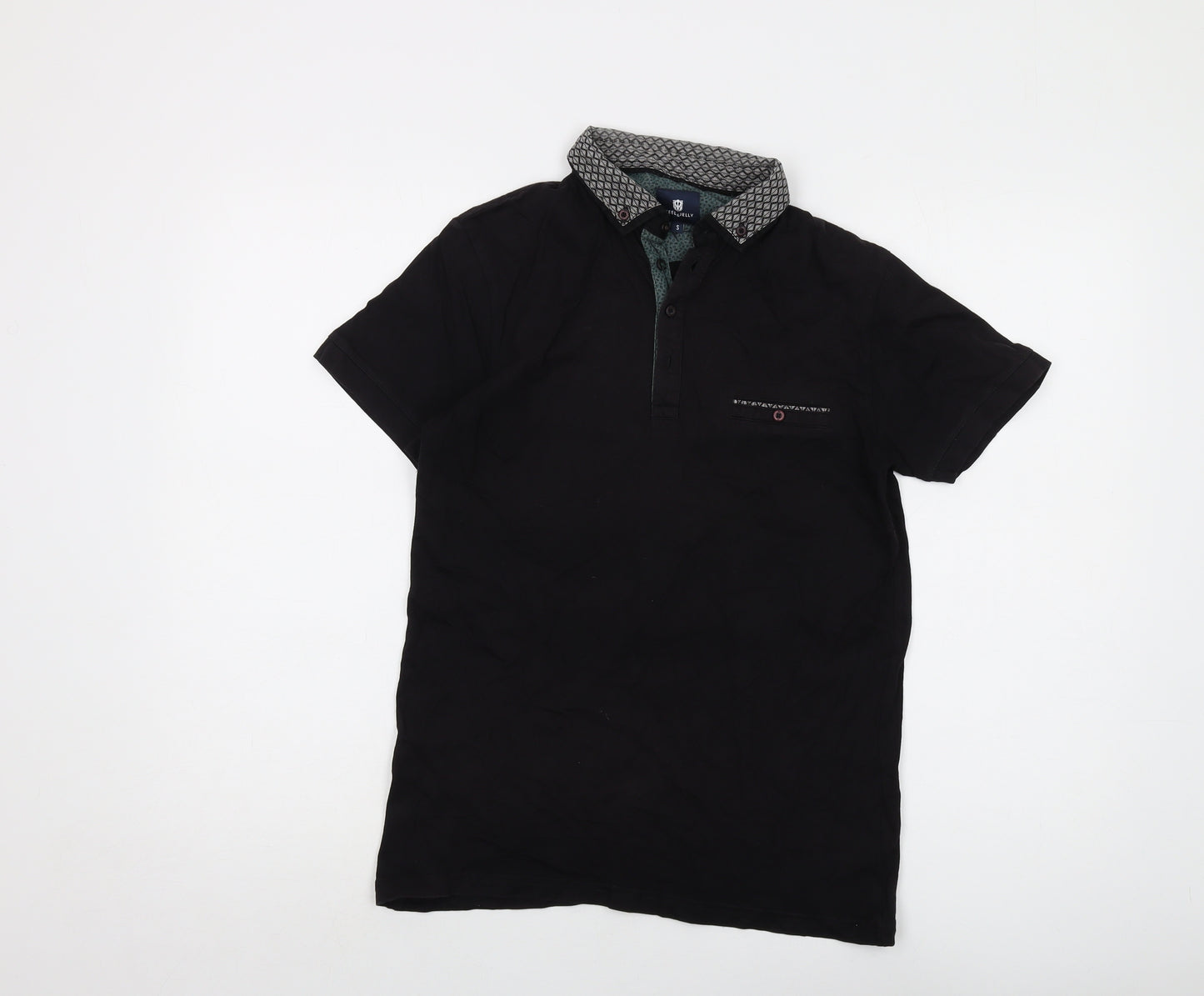 Steel & Jelly Mens Black Cotton Polo Size S Collared Button