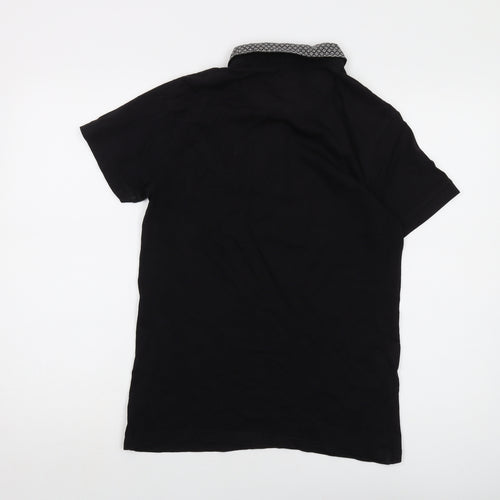 Steel & Jelly Mens Black Cotton Polo Size S Collared Button