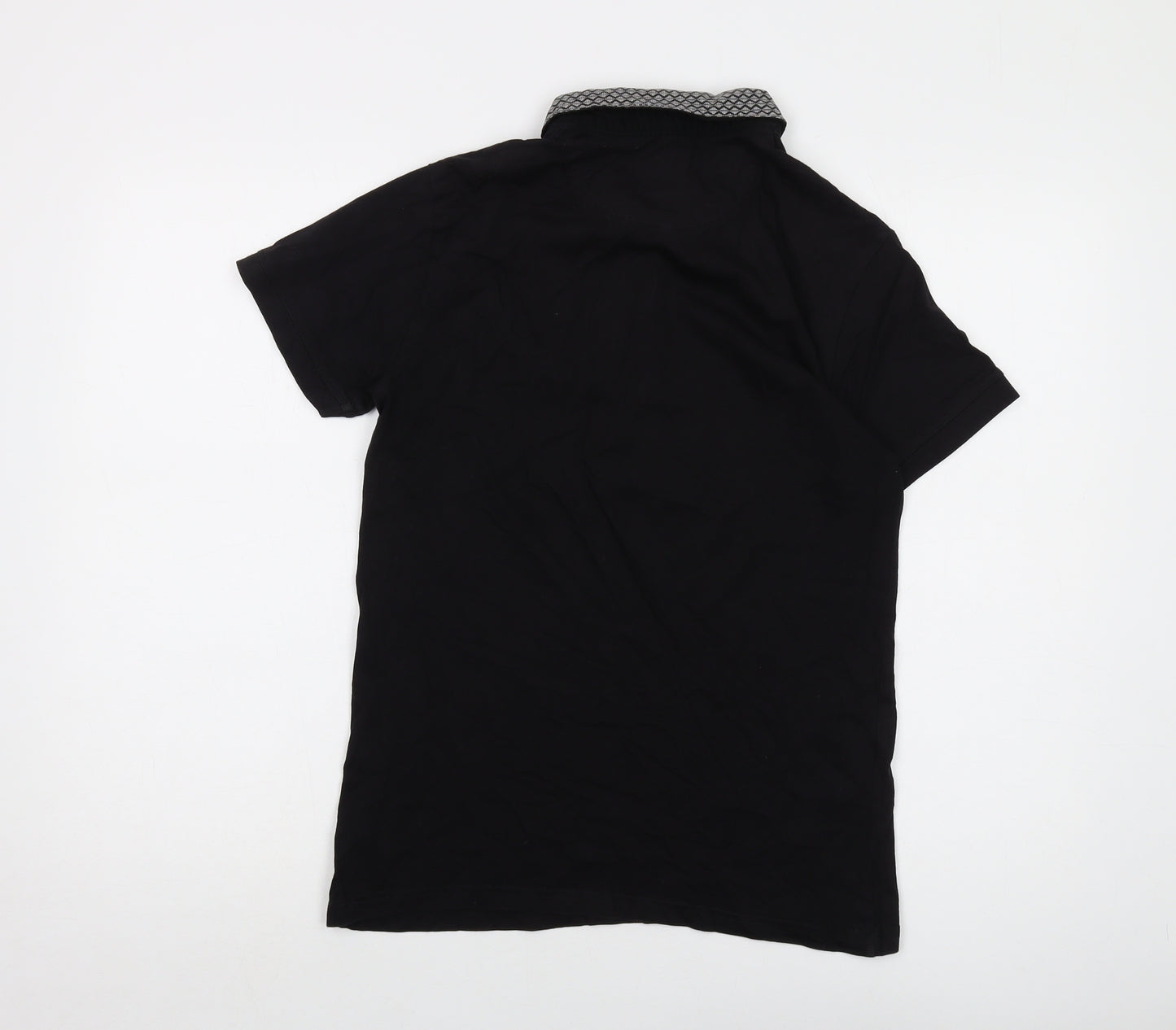 Steel & Jelly Mens Black Cotton Polo Size S Collared Button