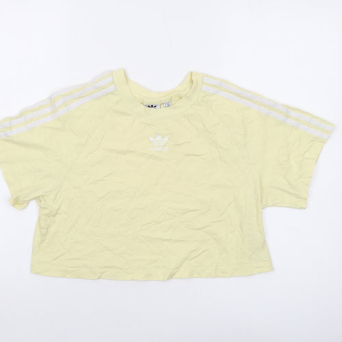 adidas Womens Yellow Cotton Cropped T-Shirt Size 14 Crew Neck