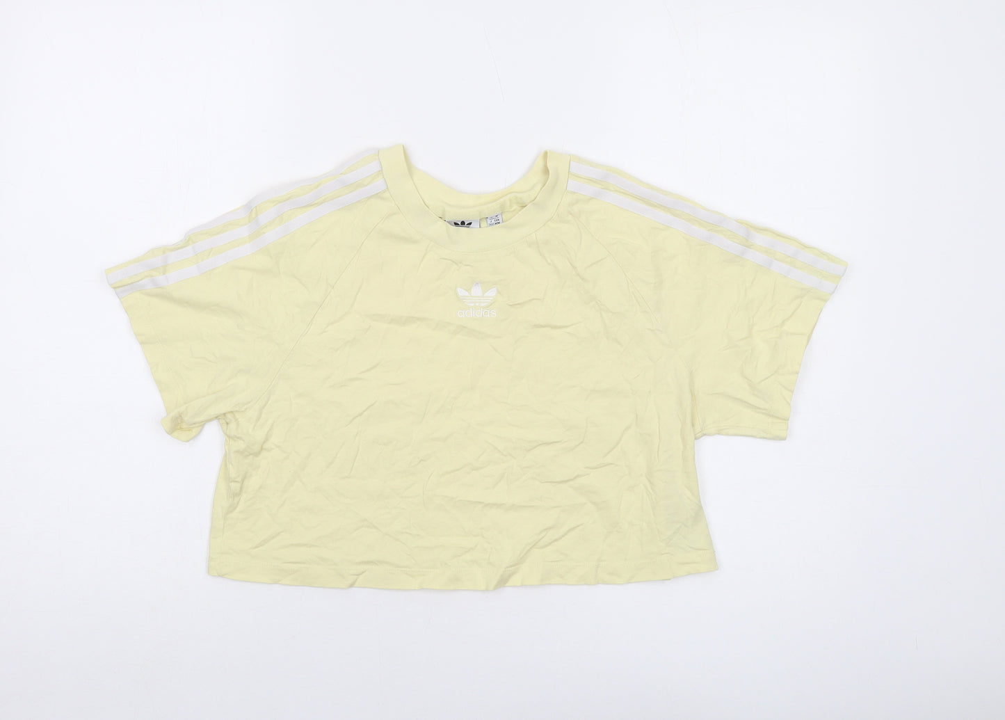 adidas Womens Yellow Cotton Cropped T-Shirt Size 14 Crew Neck