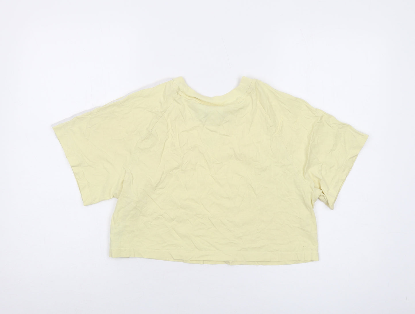 adidas Womens Yellow Cotton Cropped T-Shirt Size 14 Crew Neck