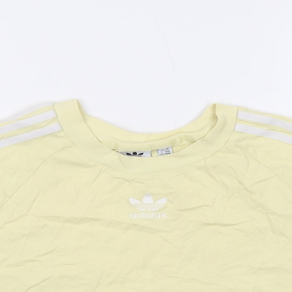 adidas Womens Yellow Cotton Cropped T-Shirt Size 14 Crew Neck