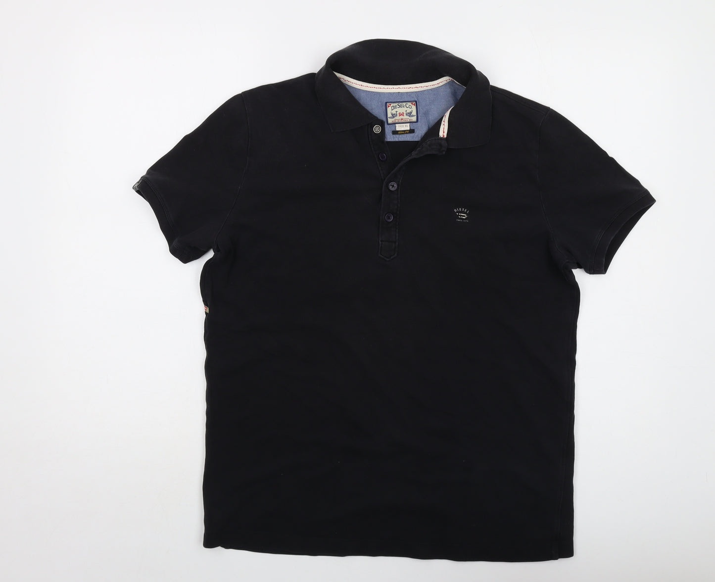 Diesel Mens Black Cotton Polo Size XL Collared Button