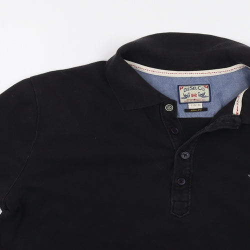 Diesel Mens Black Cotton Polo Size XL Collared Button