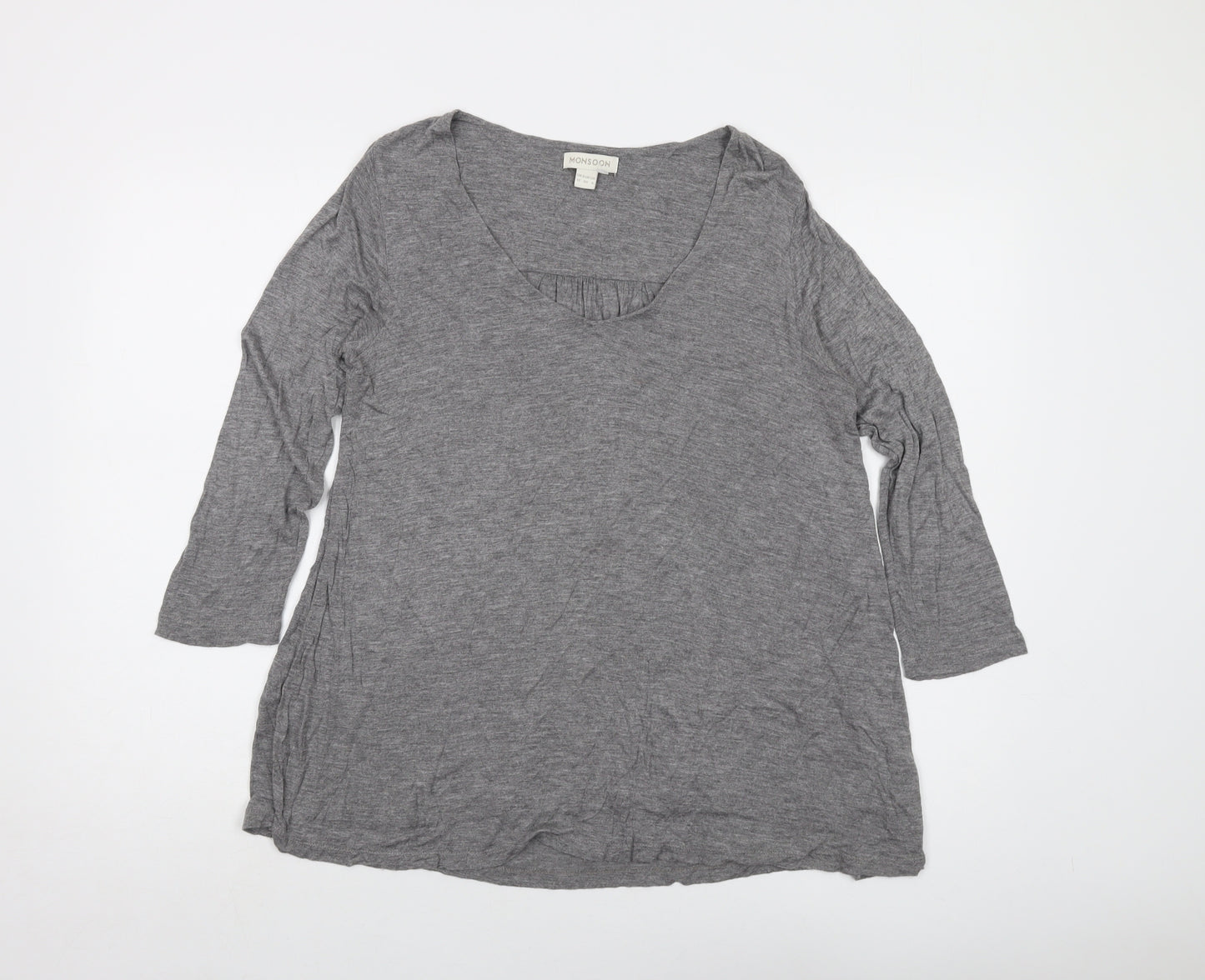 Monsoon Womens Grey Viscose Basic Blouse Size 12 V-Neck