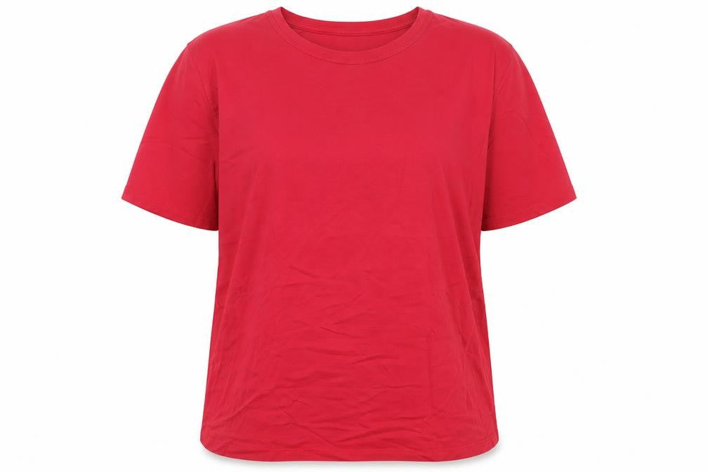 Front view of Lands' End women’s pink cotton basic t-shirt, size UK 24, crew neck