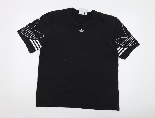 adidas Mens Black Cotton T-Shirt Size M Crew Neck