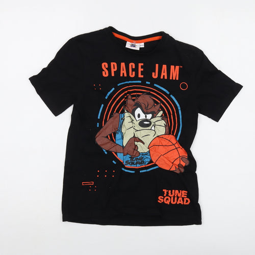 Space Jam Boys Black Cotton Basic T-Shirt Size 9-10 Years Crew Neck Pullover