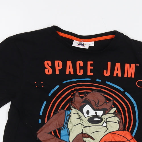 Space Jam Boys Black Cotton Basic T-Shirt Size 9-10 Years Crew Neck Pullover