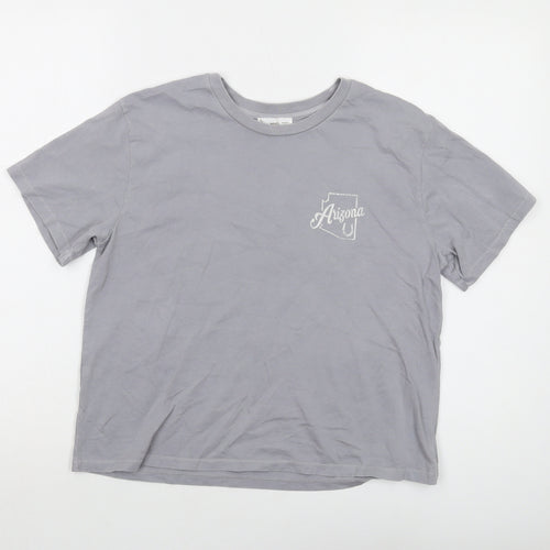 Mango Womens Grey Cotton Basic T-Shirt Size S Crew Neck
