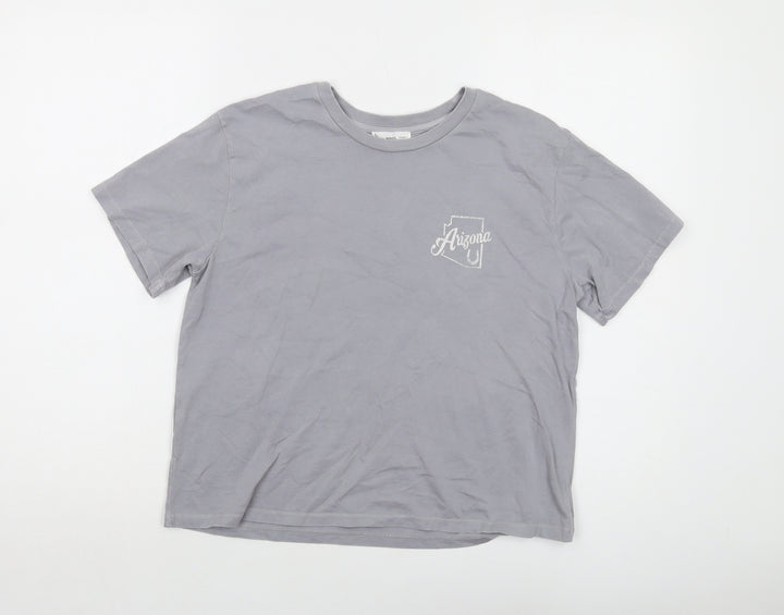 Mango Womens Grey Cotton Basic T-Shirt Size S Crew Neck