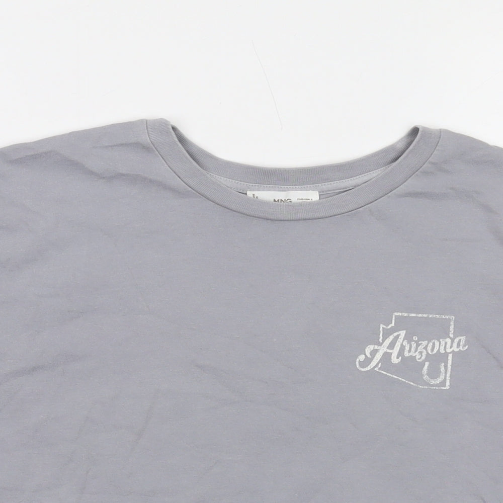 Mango Womens Grey Cotton Basic T-Shirt Size S Crew Neck