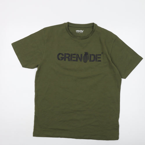 Grenade Mens Green Cotton T-Shirt Size L Crew Neck