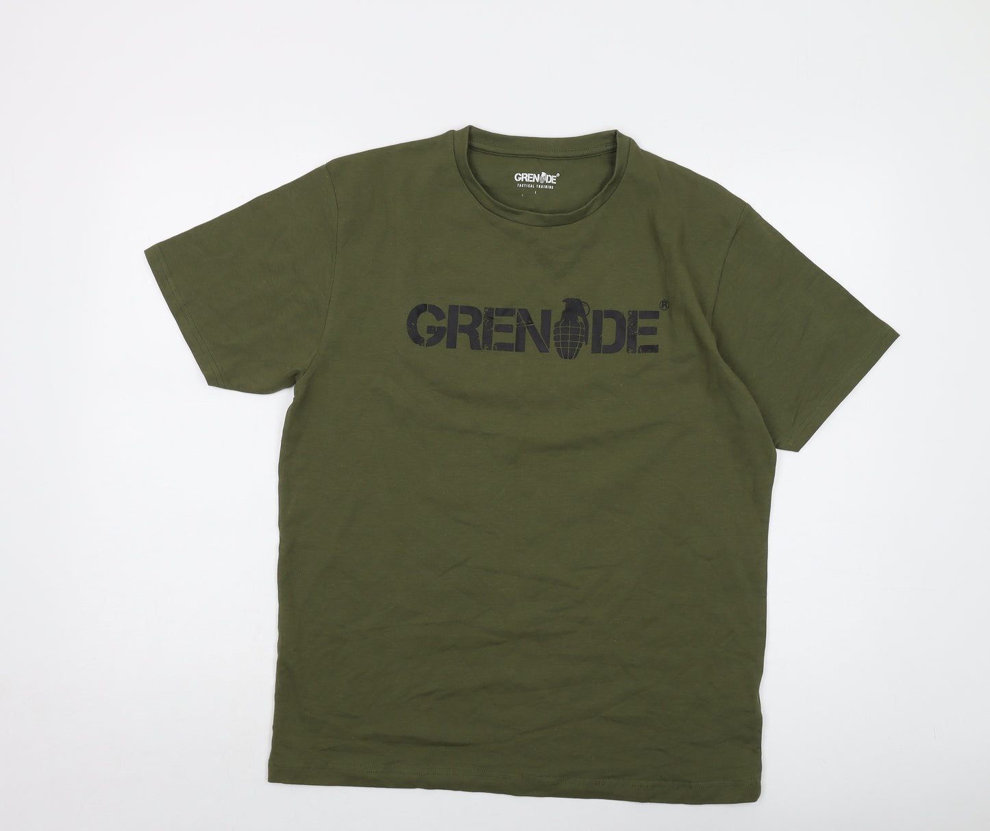 Grenade Mens Green Cotton T-Shirt Size L Crew Neck