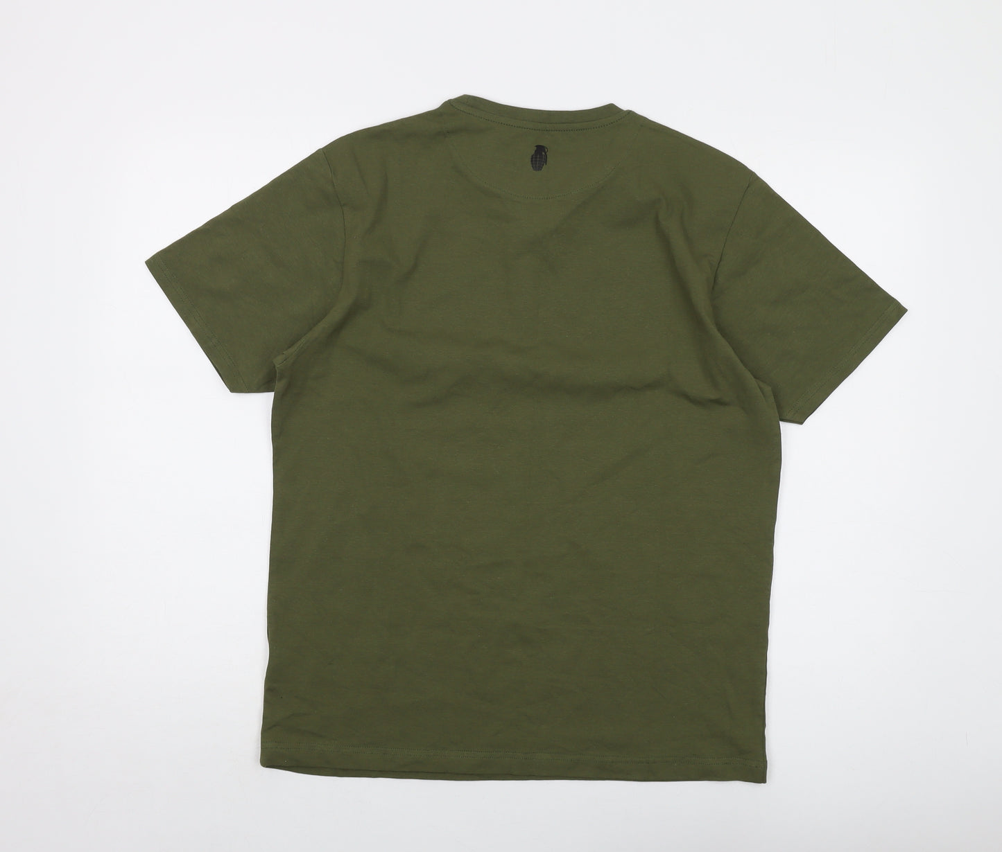 Grenade Mens Green Cotton T-Shirt Size L Crew Neck