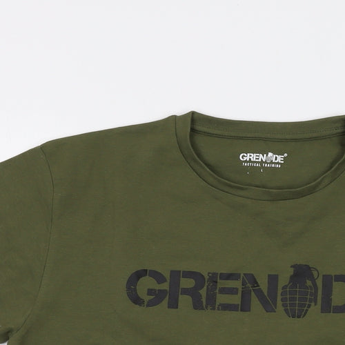 Grenade Mens Green Cotton T-Shirt Size L Crew Neck