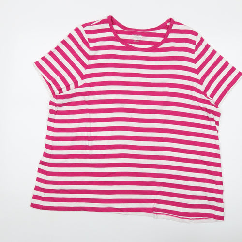 Lands' End Womens Pink Striped Cotton Basic T-Shirt Size 28 Round Neck