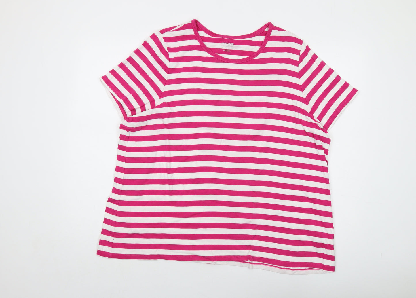 Lands' End Womens Pink Striped Cotton Basic T-Shirt Size 28 Round Neck