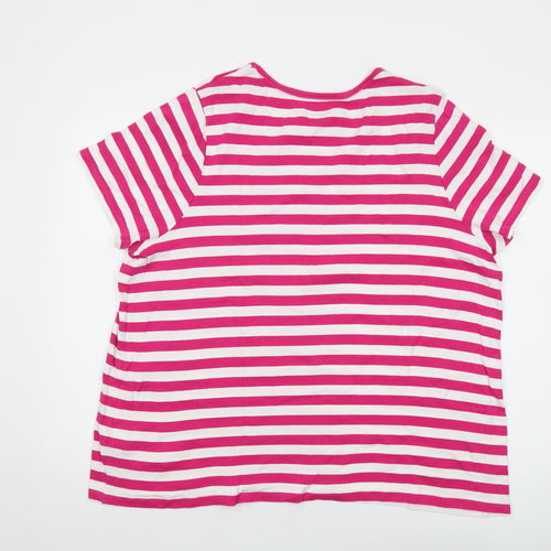 Lands' End Womens Pink Striped Cotton Basic T-Shirt Size 28 Round Neck