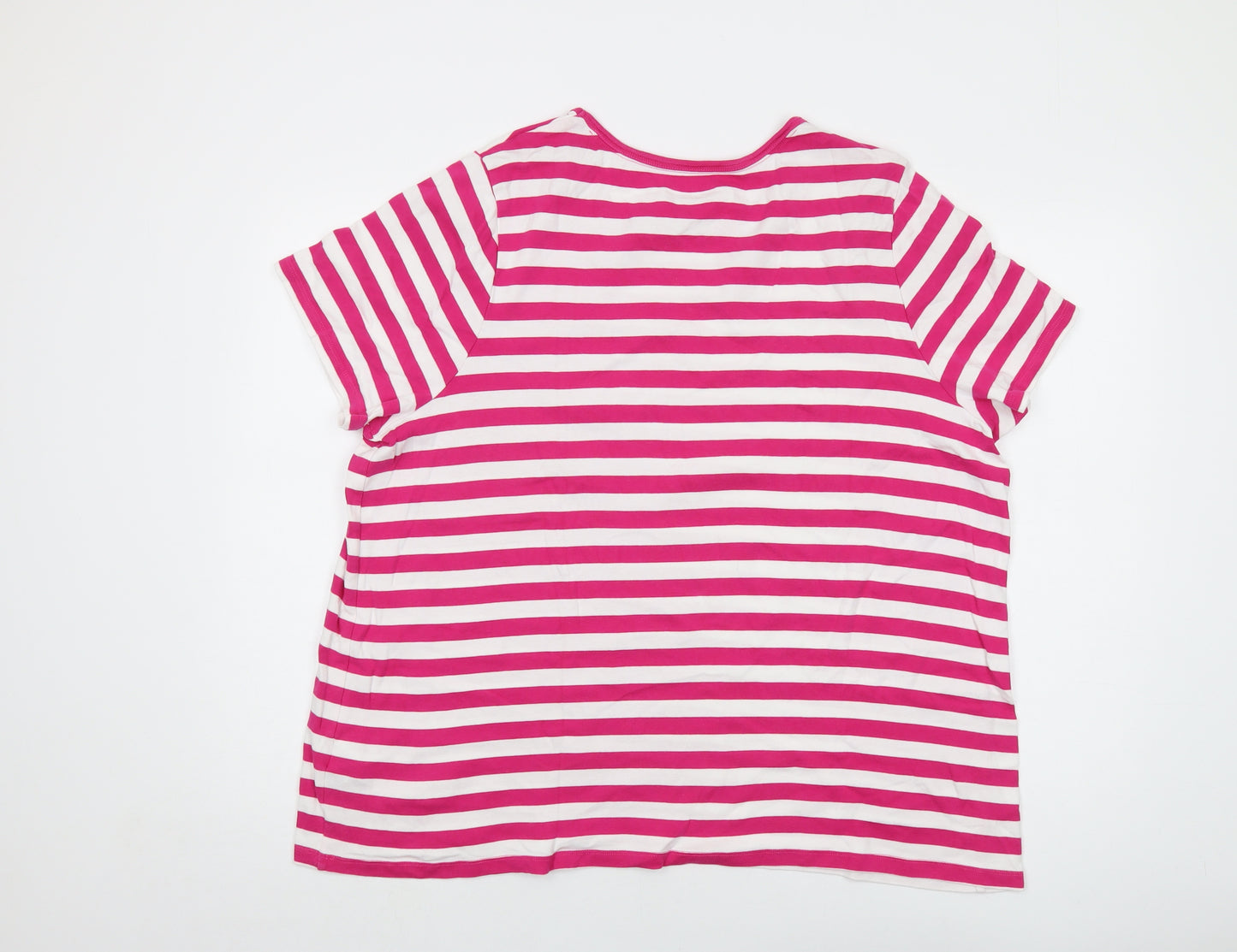 Lands' End Womens Pink Striped Cotton Basic T-Shirt Size 28 Round Neck