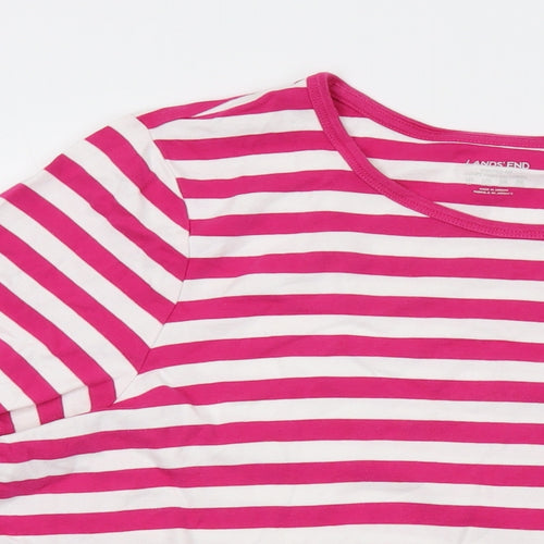 Lands' End Womens Pink Striped Cotton Basic T-Shirt Size 28 Round Neck