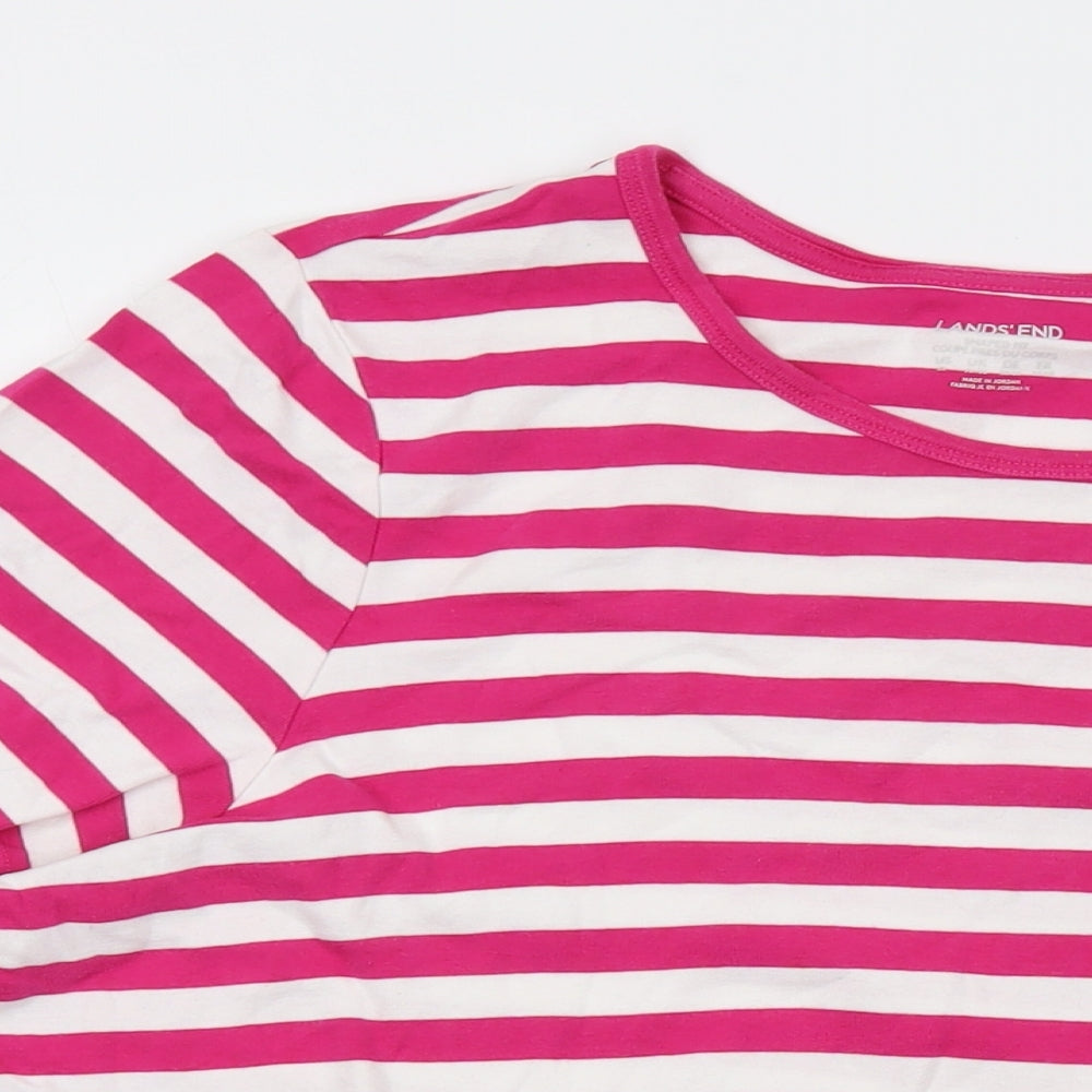 Lands' End Womens Pink Striped Cotton Basic T-Shirt Size 28 Round Neck