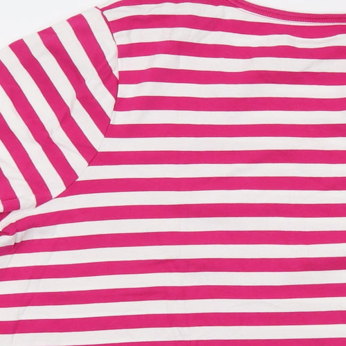 Lands' End Womens Pink Striped Cotton Basic T-Shirt Size 28 Round Neck