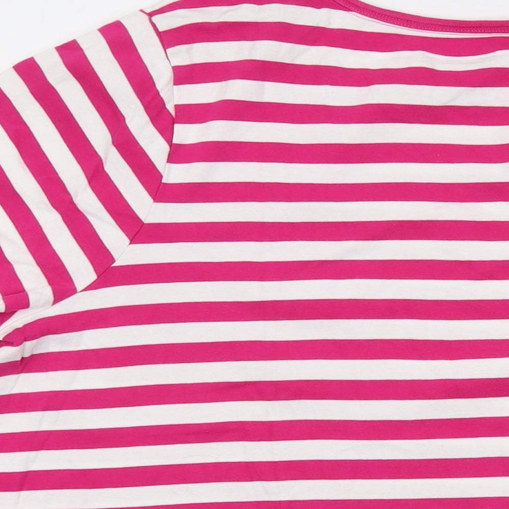 Lands' End Womens Pink Striped Cotton Basic T-Shirt Size 28 Round Neck