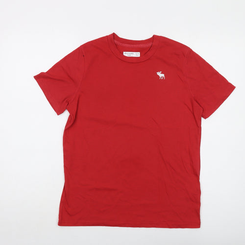 Abercrombie & Fitch Boys Red Cotton Basic T-Shirt Size 13-14 Years Crew Neck Pullover