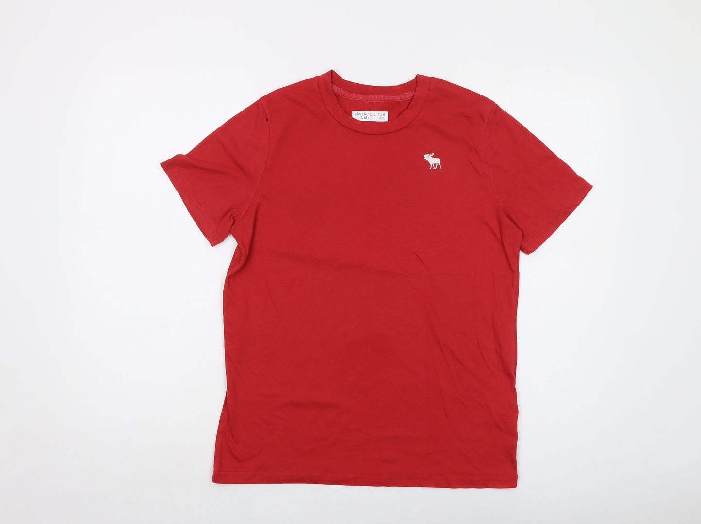 Abercrombie & Fitch Boys Red Cotton Basic T-Shirt Size 13-14 Years Crew Neck Pullover